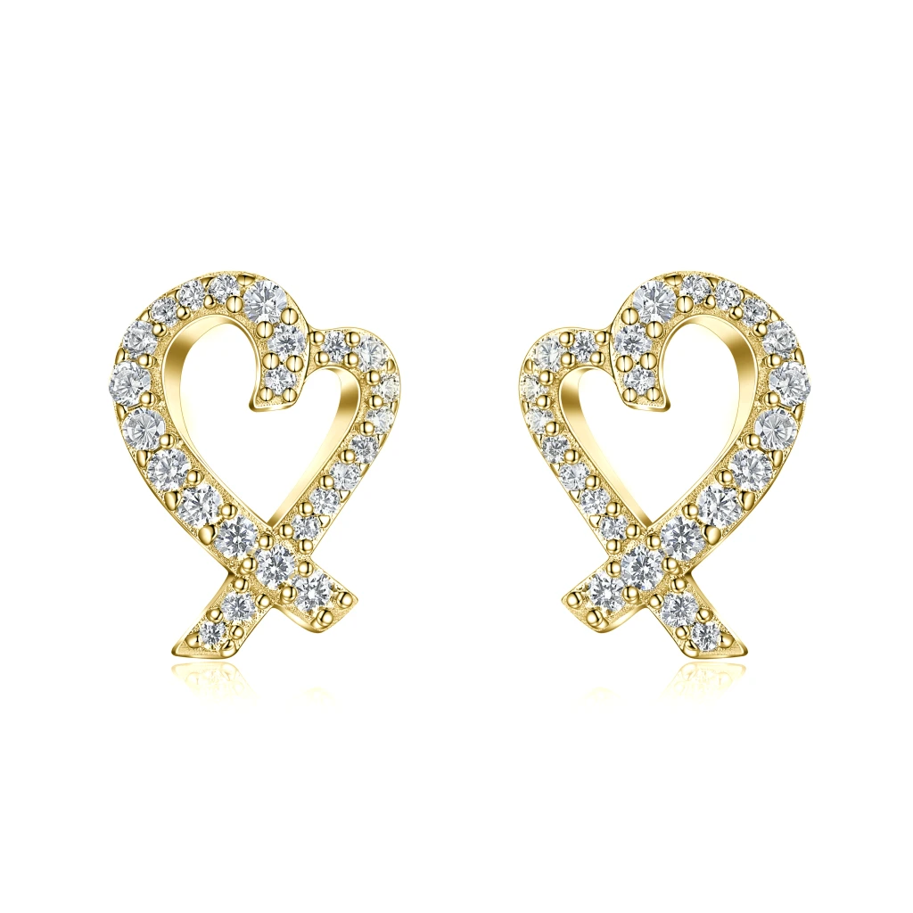 Heart Strings - Kolczyki Sztyfty z Moissanitem | Oprawa Pavé