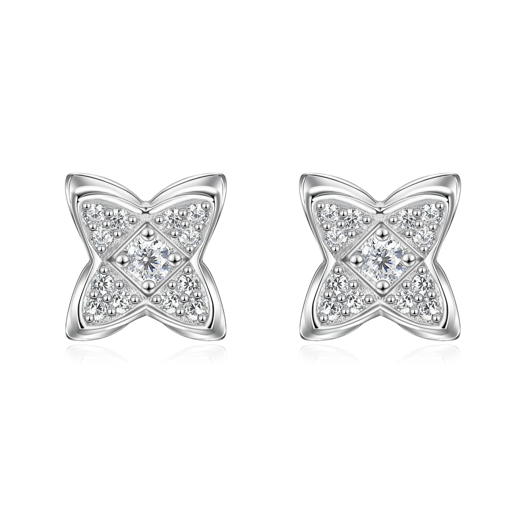 Sparkling Flowers - Kolczyki Sztyfty z Moissanitem | Oprawa Pavé