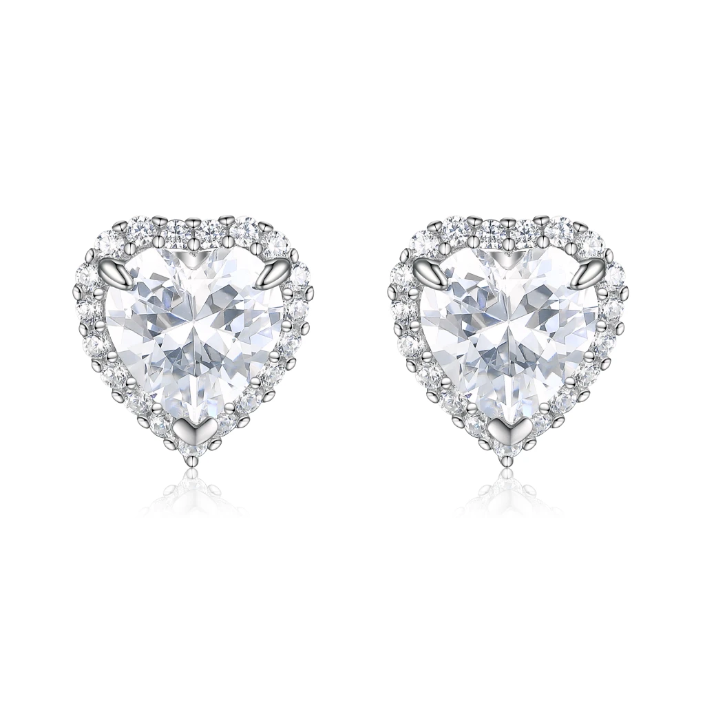 Belleza - Kolczyki z Moissanitem Serce | Oprawa Halo