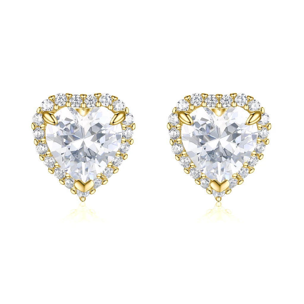 Belleza - Kolczyki z Moissanitem Serce | Oprawa Halo