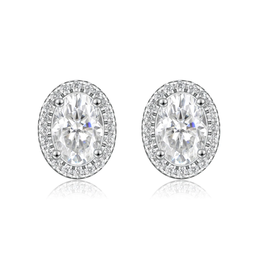 Ellipse - Owalne kolczyki Moissanite w oprawie Halo