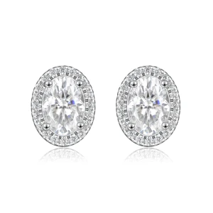 Ellipse - Owalne kolczyki Moissanite w oprawie Halo