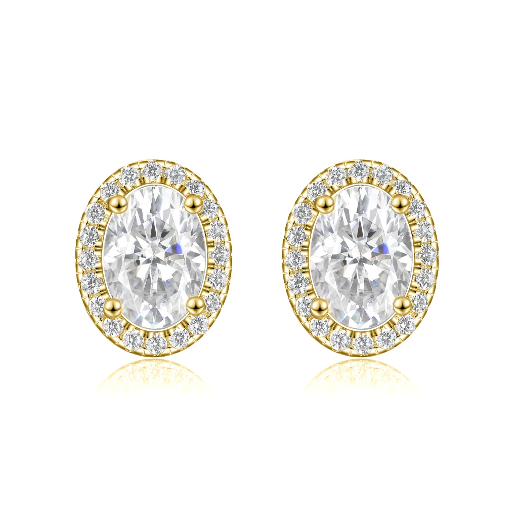 Ellipse - Owalne kolczyki Moissanite w oprawie Halo
