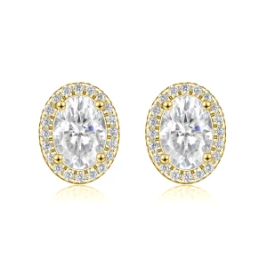 Ellipse - Owalne kolczyki Moissanite w oprawie Halo