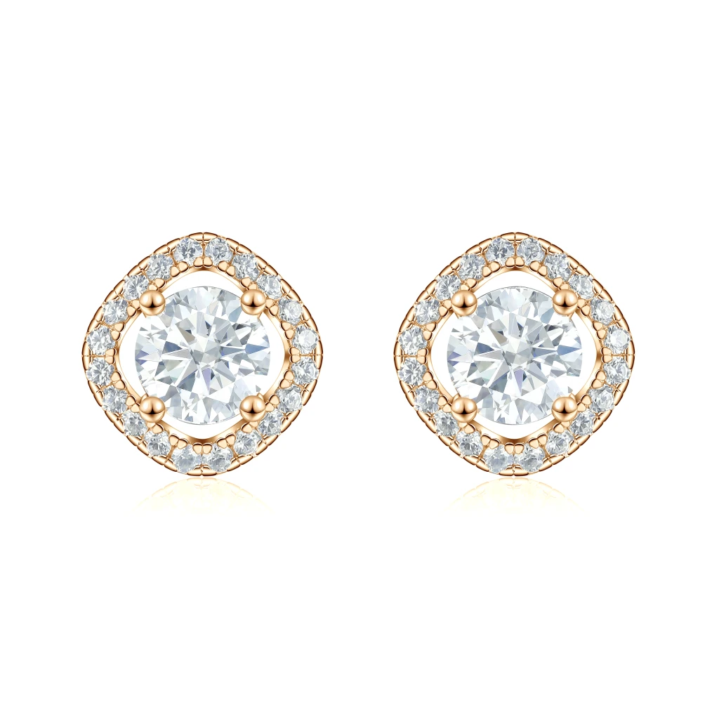 Spaced Halo - Kolczyki Sztyfty z Moissanitem | Oprawa Halo