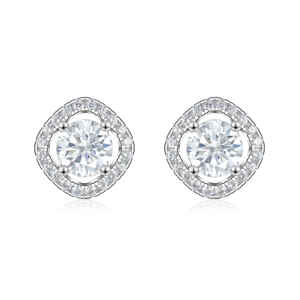 Spaced Halo - Kolczyki Sztyfty z Moissanitem | Oprawa Halo