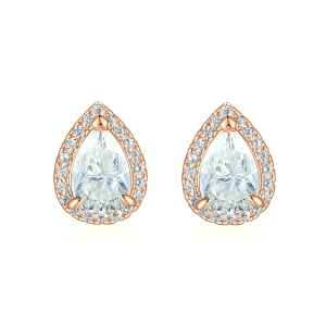 Halo Pears -  Kolczyki Sztyfty z Moissanitem | Szlif Gruszka