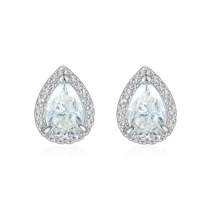 Halo Pears -  Kolczyki Sztyfty z Moissanitem | Szlif Gruszka