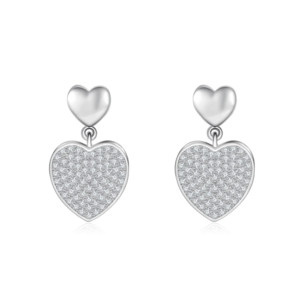 Hearts of Pavé - Wiszące Kolczyki z Moissanitem | Oprawa Pavé