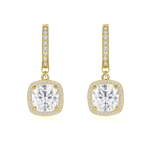 Cushion Drops - Kolczyki Wiszące Halo & Huggie z Moissanitem 