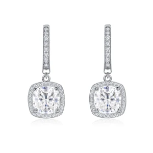 Cushion Drops - Kolczyki Wiszące Halo & Huggie z Moissanitem 