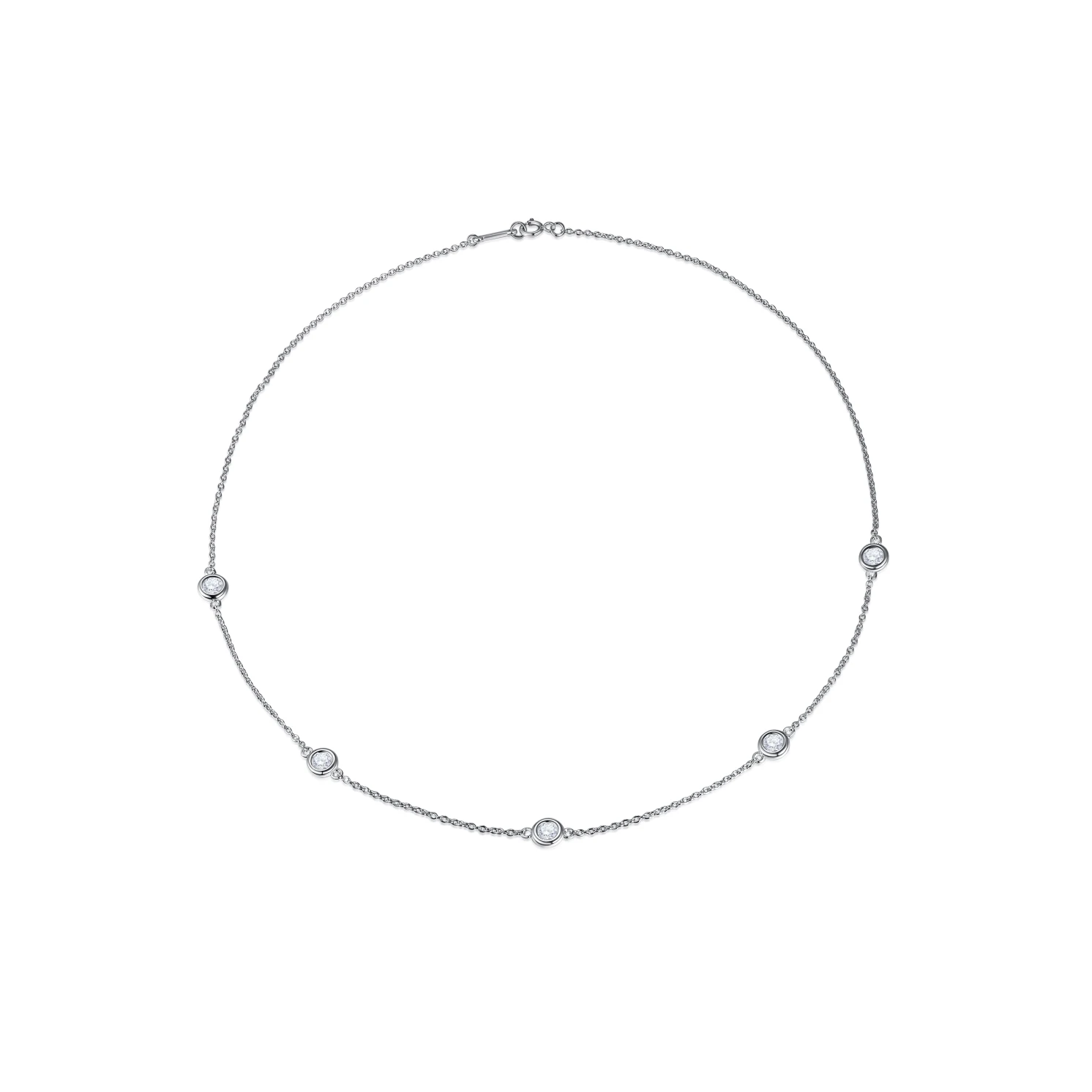 Circa - Naszyjnik z Oprawą Bezel z Moissanitem z Regulowanymi Łącznikami