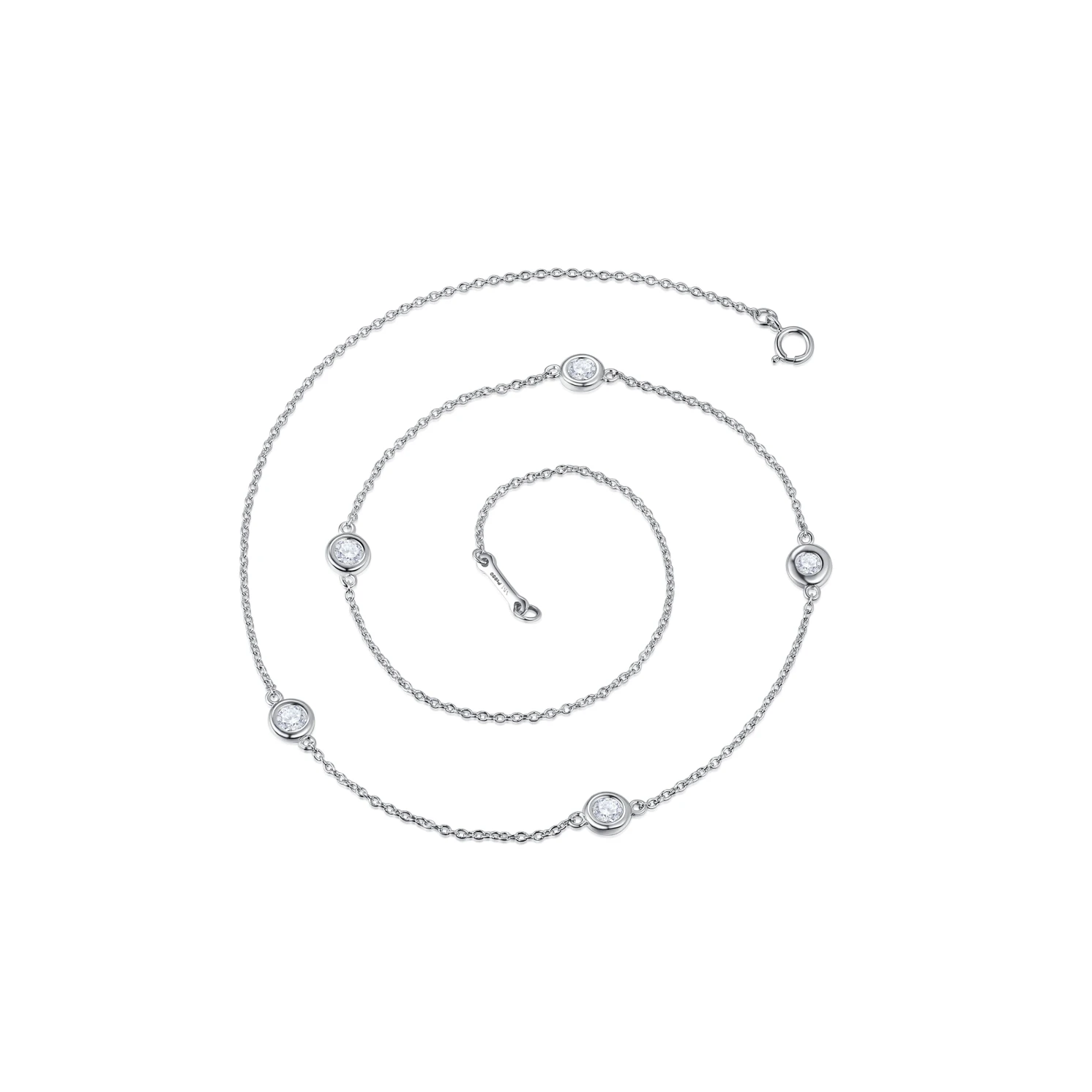 Circa - Naszyjnik z Oprawą Bezel z Moissanitem z Regulowanymi Łącznikami