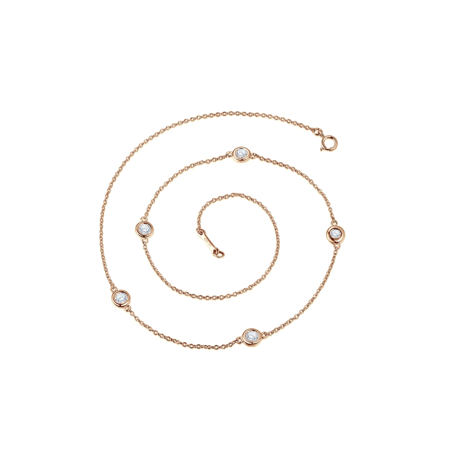 Circa - Naszyjnik z Oprawą Bezel z Moissanitem z Regulowanymi Łącznikami