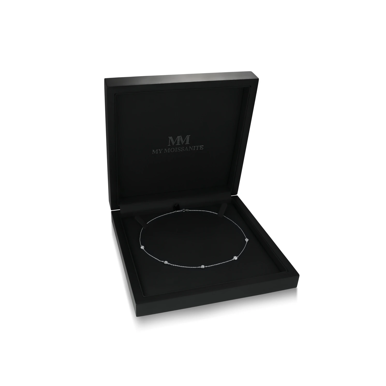 Circa - Naszyjnik z Oprawą Bezel z Moissanitem z Regulowanymi Łącznikami