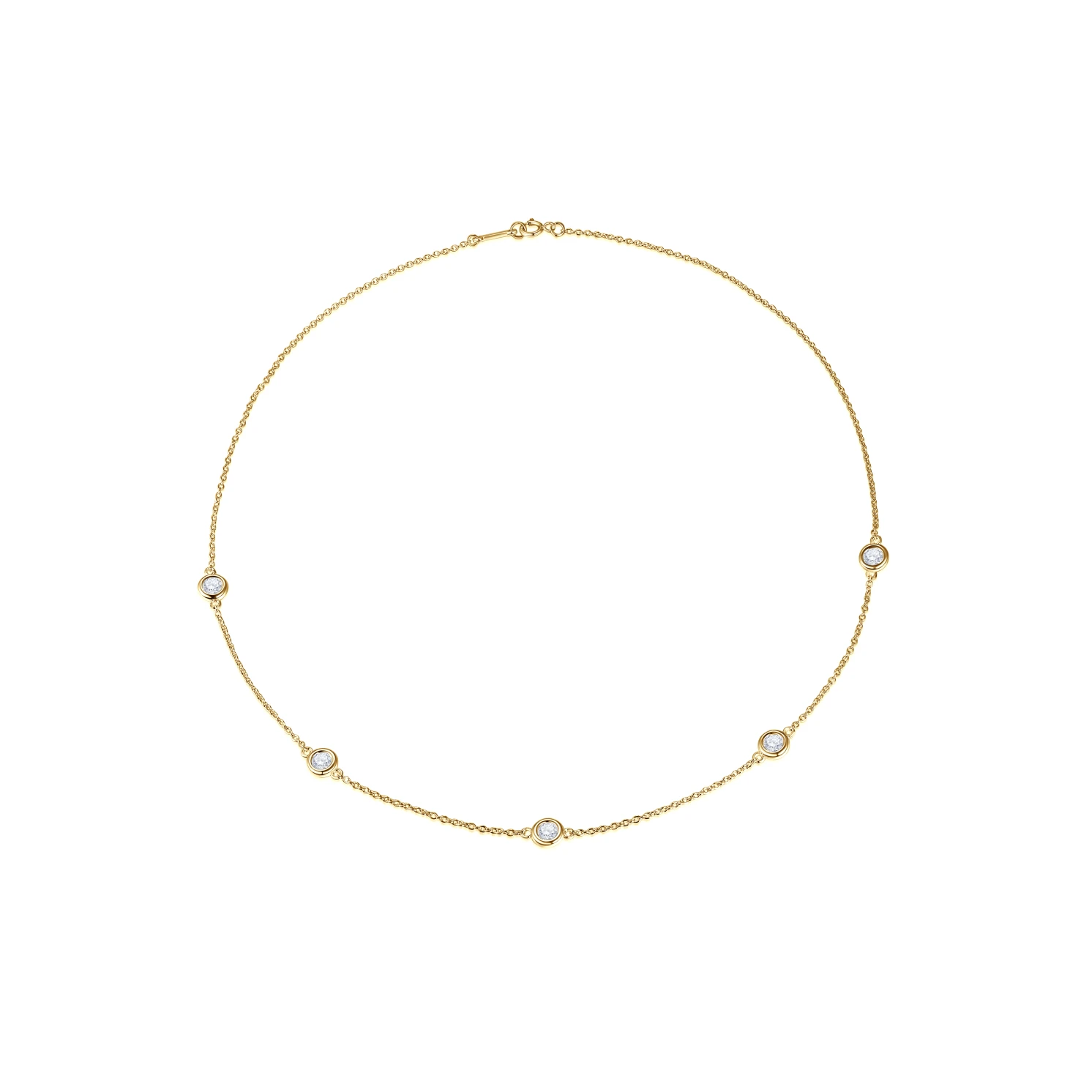 Circa - Naszyjnik z Oprawą Bezel z Moissanitem z Regulowanymi Łącznikami