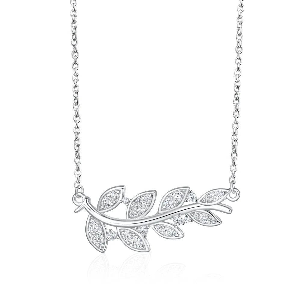 Botanica - Naszyjnik z Motywem Liścia Moissanit w Eleganckiej Oprawie Pave