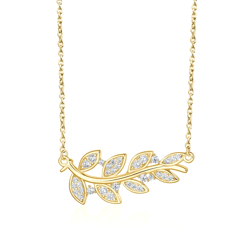 Botanica - Naszyjnik z Motywem Liścia Moissanit w Eleganckiej Oprawie Pave