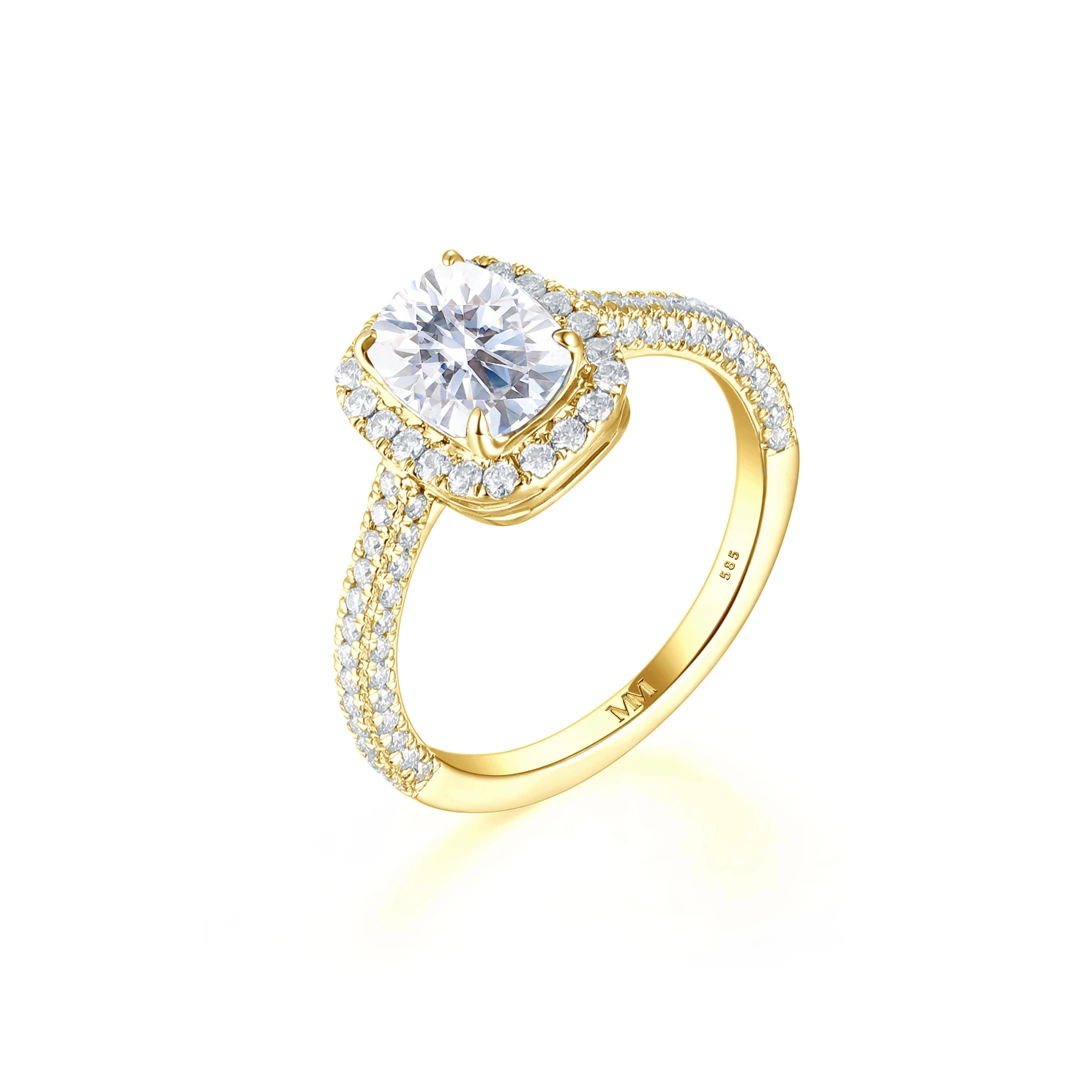 Plushette - Pierścionek Zaręczynowy Z Moissanitem W Ograniczeniu Poduszka Z Halo I Mikropawie Split-Shank