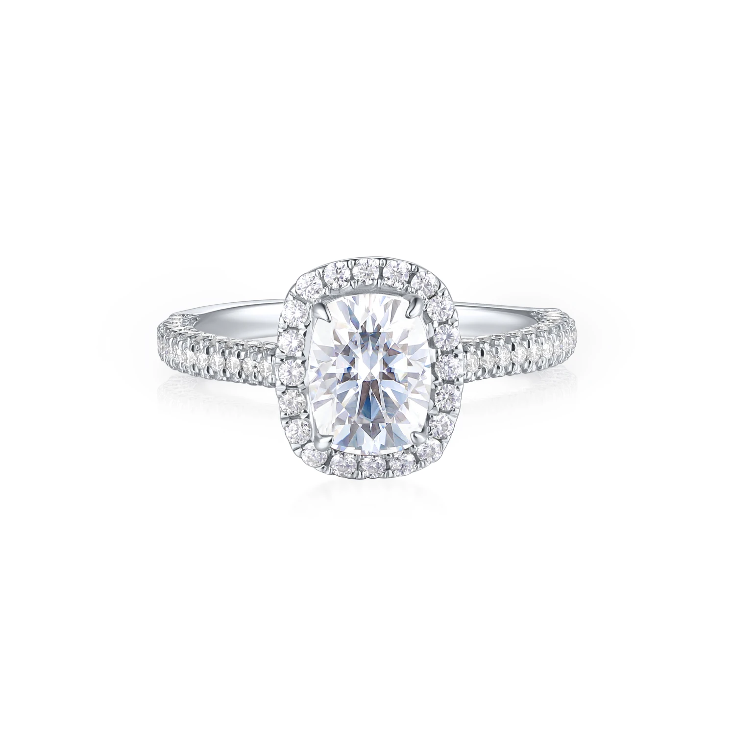 Plushette - Pierścionek Zaręczynowy Z Moissanitem W Ograniczeniu Poduszka Z Halo I Mikropawie Split-Shank