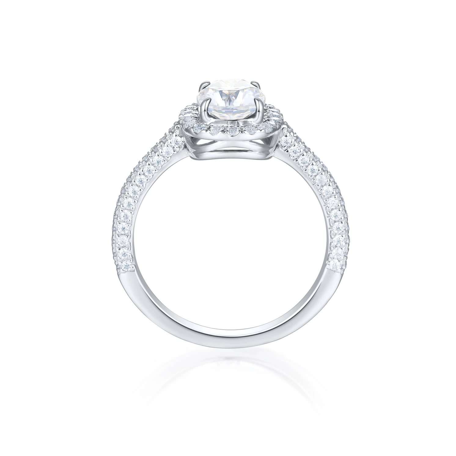 Plushette - Pierścionek Zaręczynowy Z Moissanitem W Ograniczeniu Poduszka Z Halo I Mikropawie Split-Shank