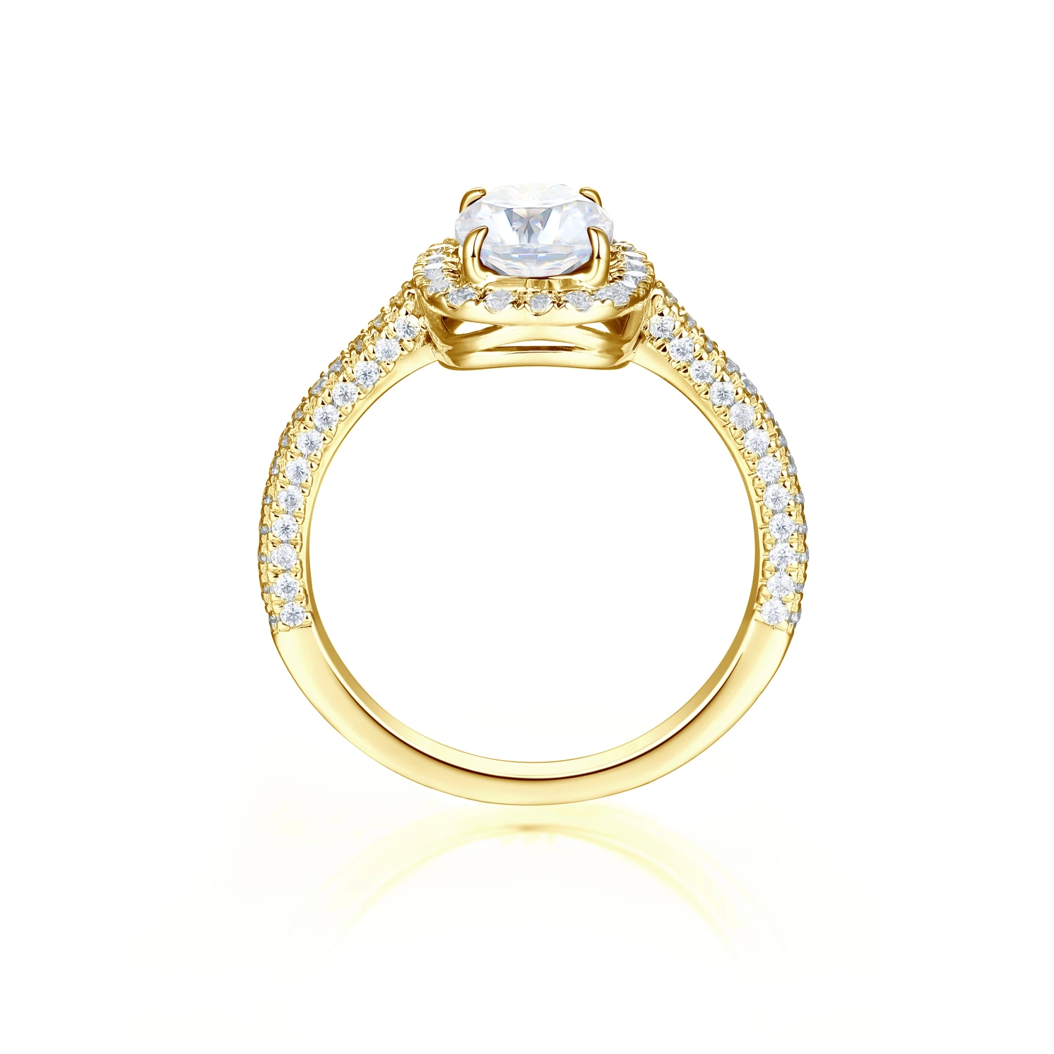 Plushette - Pierścionek Zaręczynowy Z Moissanitem W Ograniczeniu Poduszka Z Halo I Mikropawie Split-Shank