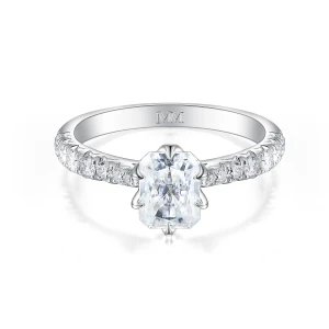 Lumiere - Pierścionek z Moissanitem o Szlifie Radiant z Kamieniami w Oprawie Pave