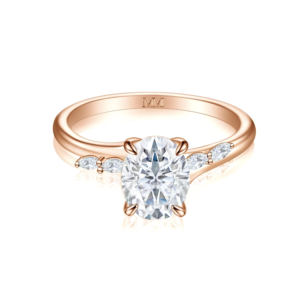 Viviette - Pierścionek Zaręczynowy z Moissanit owalny z Kamieniami Akcentowymi Markiza