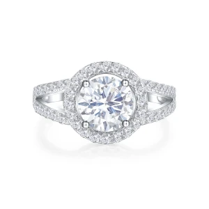 Regalyn - Moissanitowy Pierścionek Zaręczynowy Z Halo i Split-Shank
