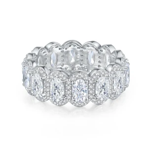 Opaline - Owalny Moissanitowy Eternity Pierścionek Ze Skallopowanym Pavé Halo