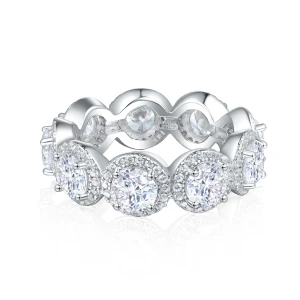Allegra - Moissanitowy Pierścień Eternity z Halo i Kamieniami Akcentującymi