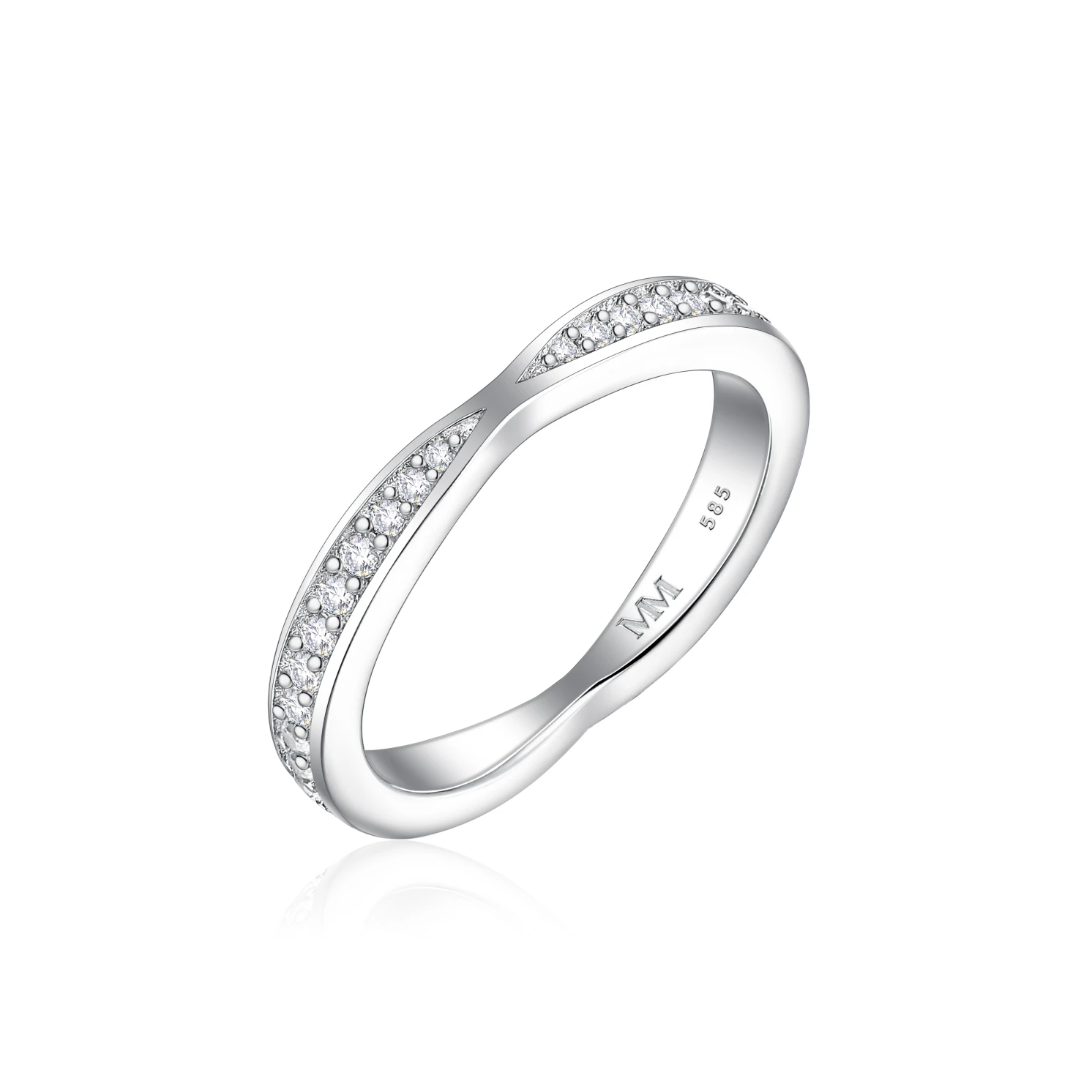 Aria - Zakrzywiona Moissanitowa Obrączka Ślubna z Oprawą Pavé