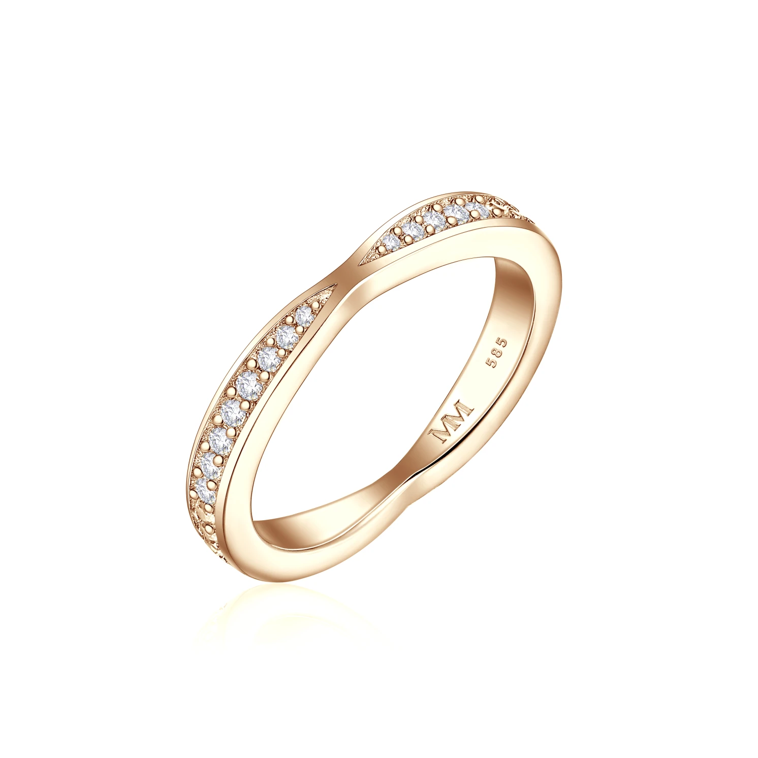 Aria - Zakrzywiona Moissanitowa Obrączka Ślubna z Oprawą Pavé