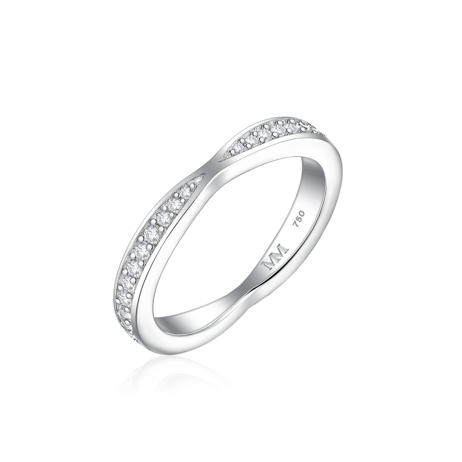 Aria - Zakrzywiona Moissanitowa Obrączka Ślubna z Oprawą Pavé