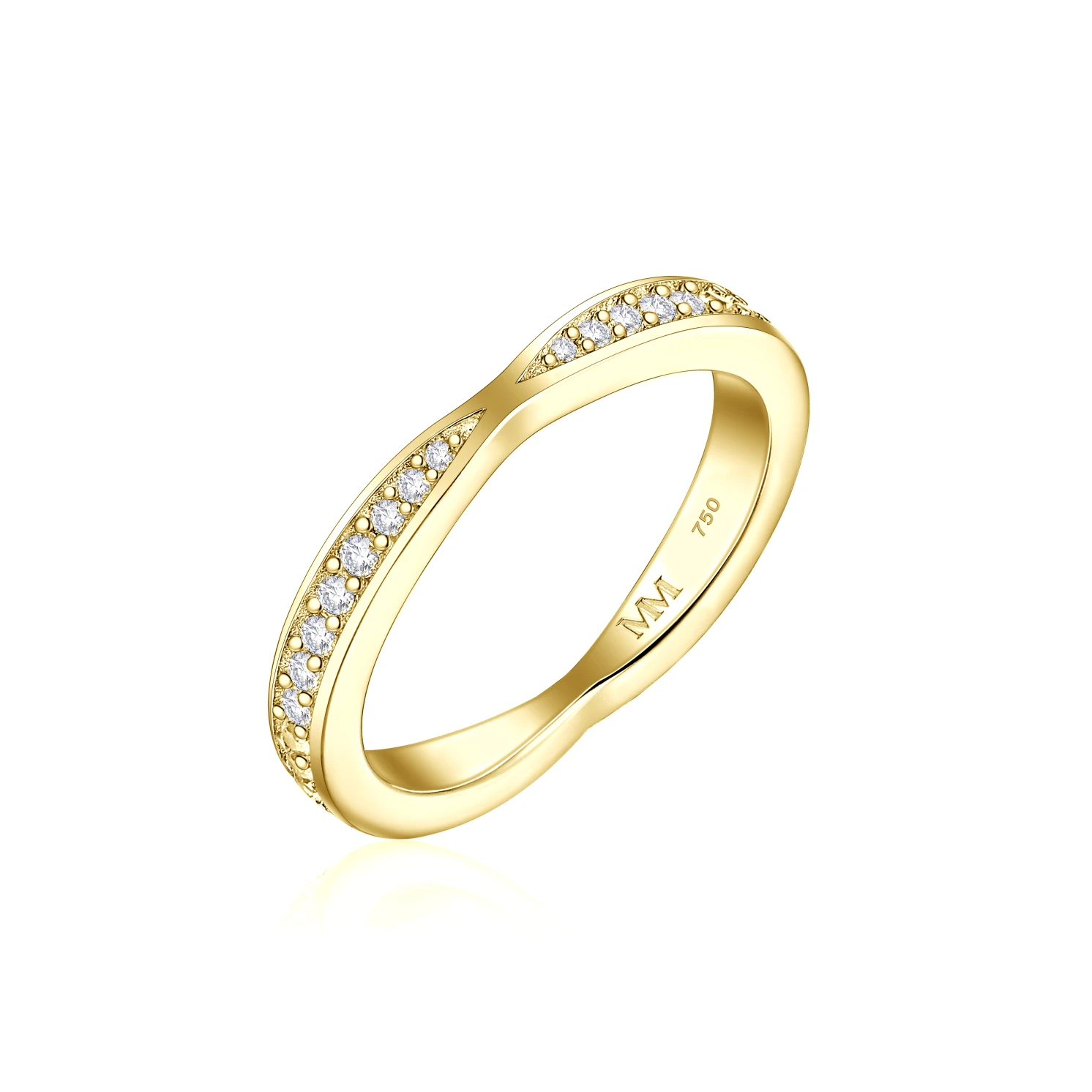 Aria - Zakrzywiona Moissanitowa Obrączka Ślubna z Oprawą Pavé