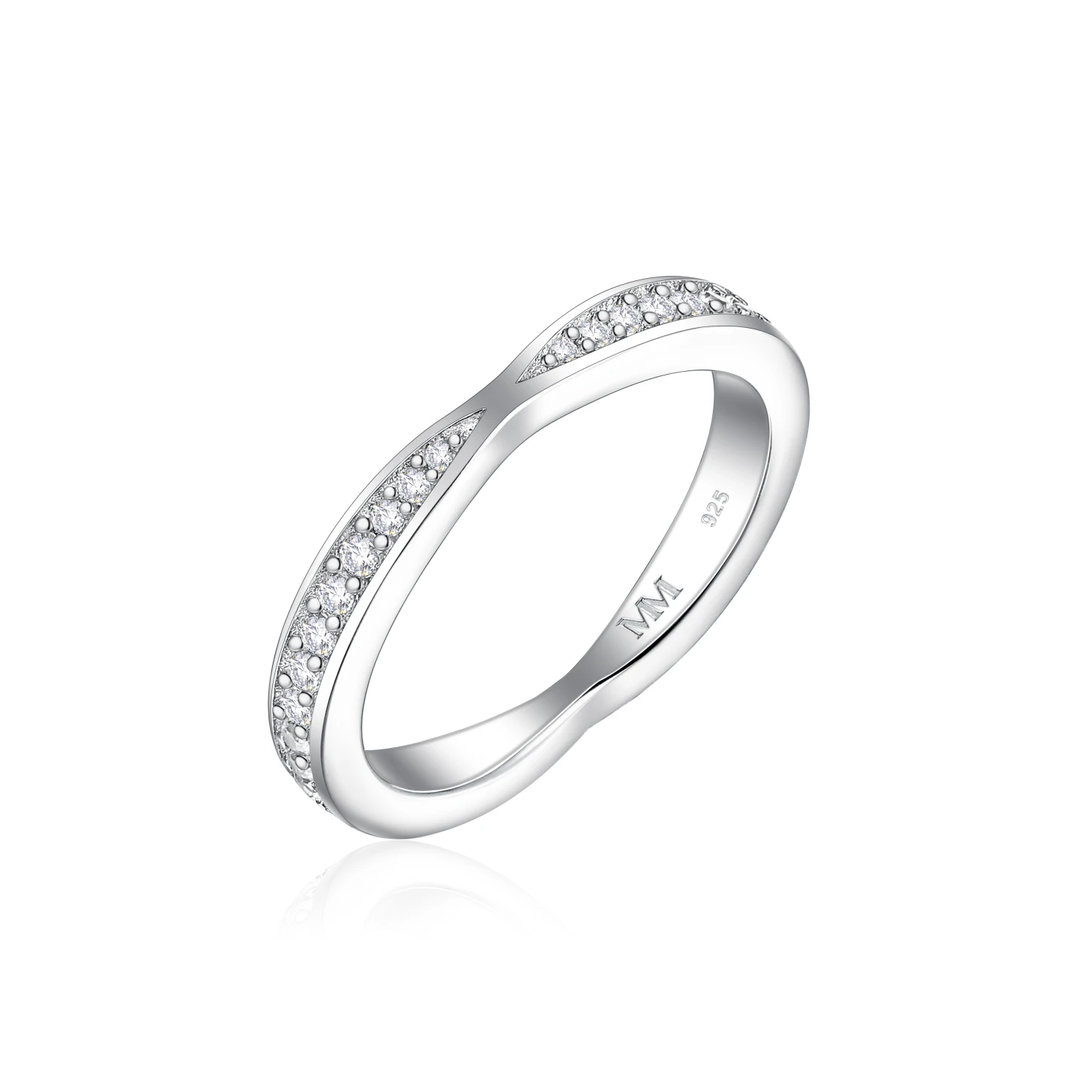 Aria - Zakrzywiona Moissanitowa Obrączka Ślubna z Oprawą Pavé