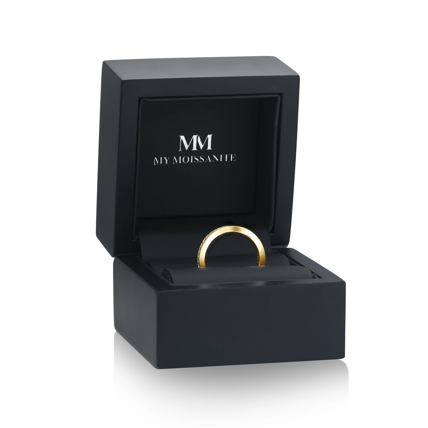 Aria - Zakrzywiona Moissanitowa Obrączka Ślubna z Oprawą Pavé