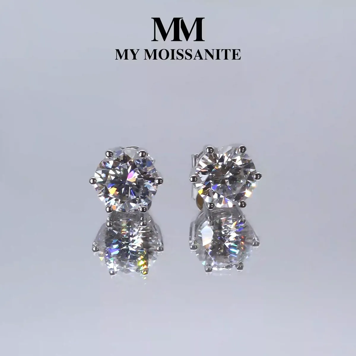 Sirius - Klasyczne Kolczyki Sztyfty z Moissanitem na Sześciu Szponach