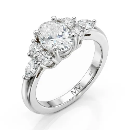 Lustrina - Oval Moissanite Ring with Dazzling Accents