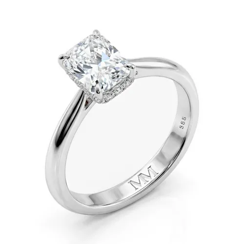 Luminara - Radiant Solitaire Moissanite Engagement Ring with Hidden Halo