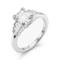 Rectanglo - Pierścionek z Moissanite o Szmaragdowym Szlifie i Akcentami Bagietkowymi