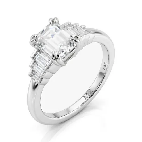 Rectanglo - Pierścionek z Moissanite o Szmaragdowym Szlifie i Akcentami Bagietkowymi