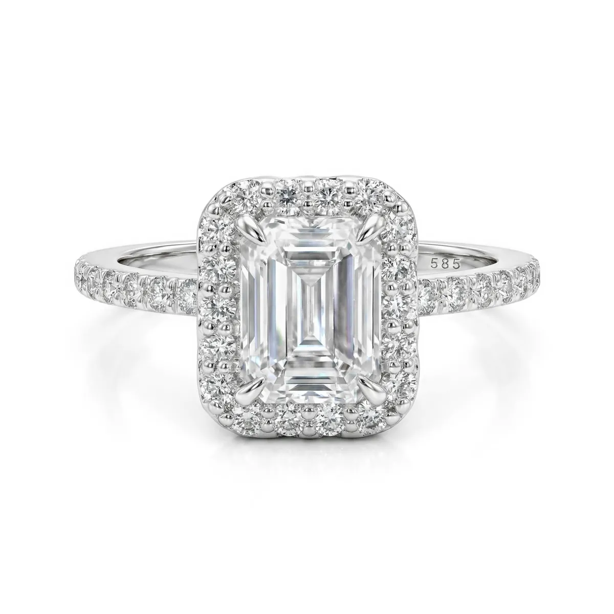 Esmeralda - Pierścionek Halo z Moissanitem | Szlif Szmaragdowy