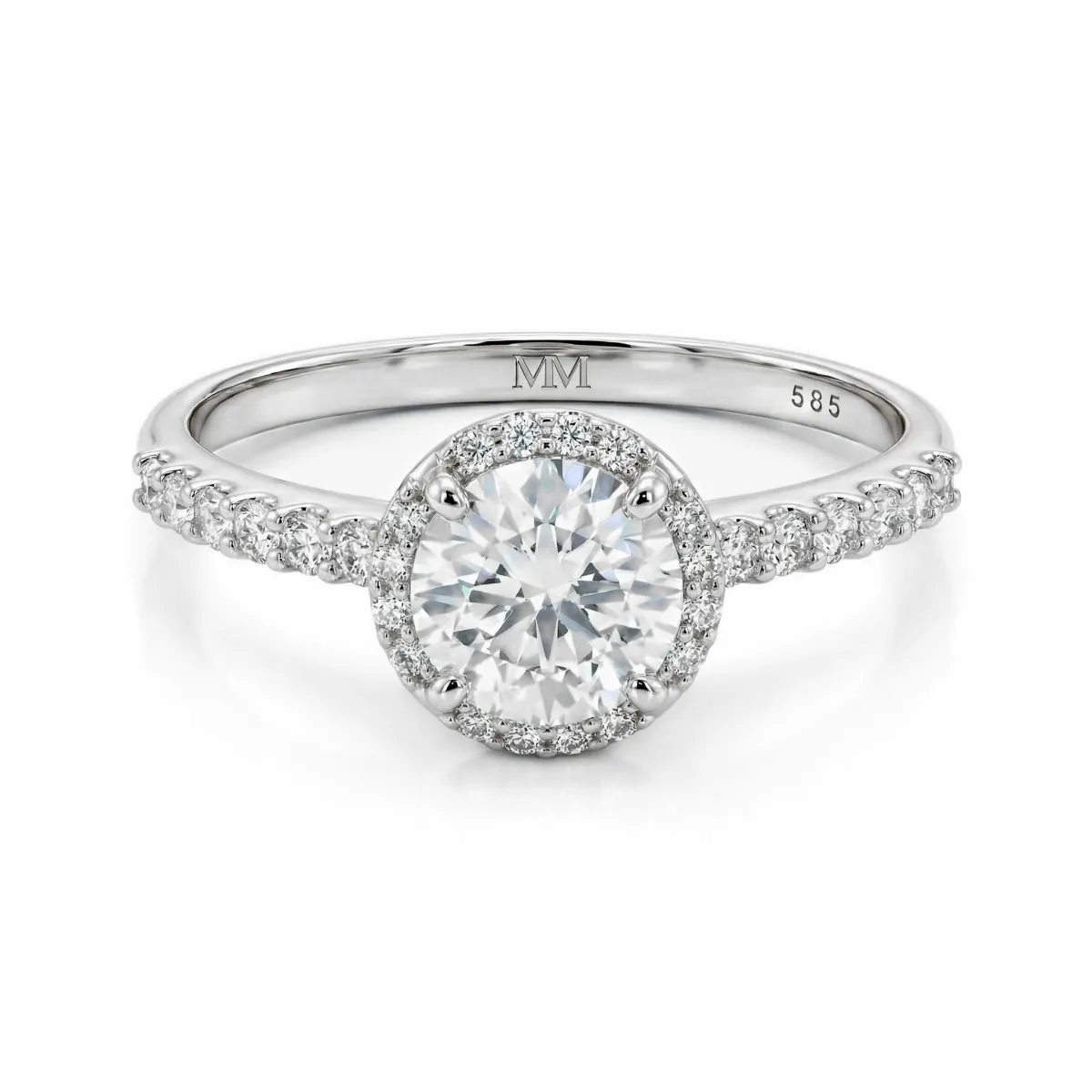 Glimmerette - Luksusowy Pierścionek Moissanitowy z Oprawą Halo i Akcentami Pavé