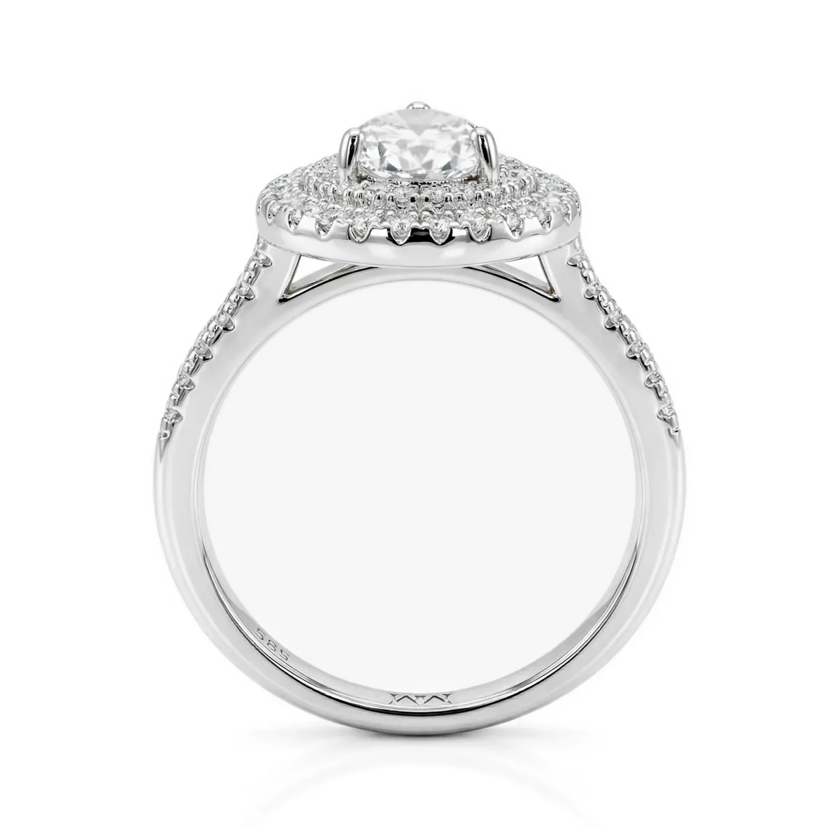 Athena - Gruszka Cut Moissanite Pierścionek Zaręczynowy z Podwójnym Halo i Pavé Szyną