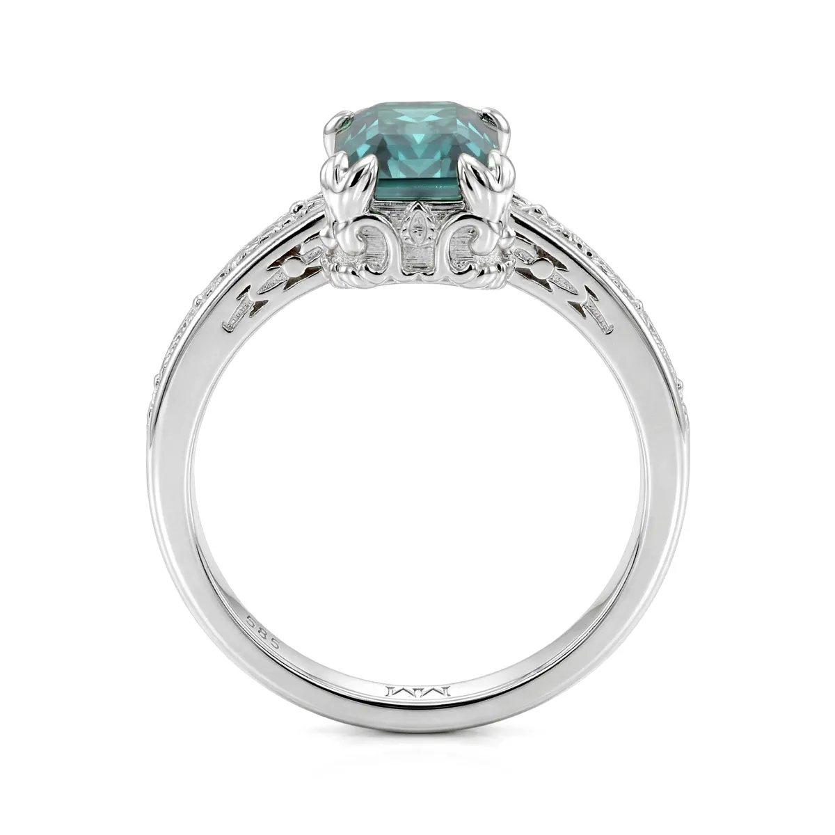 Verdisia - Vintage Floral Szmaragdowy Zielony Moissanitowy Pierścionek Zaręczynowy