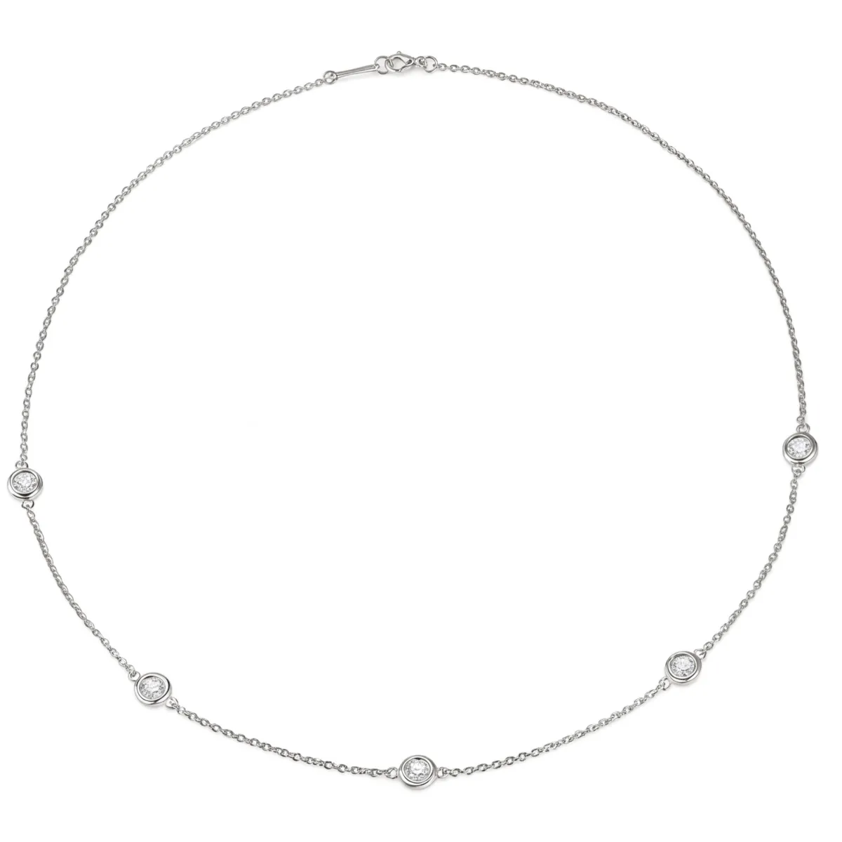 Circa - Naszyjnik z Oprawą Bezel z Moissanitem z Regulowanymi Łącznikami