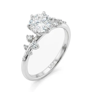 Aurora - Pierścionek z Moissanitem i Minimalistycznymi Kamieniami Bocznymi