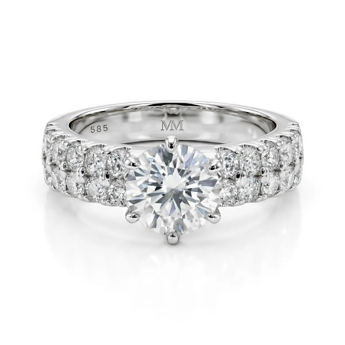 Serena - Pierścionek z Moissanitem z Podwójnymi Kamieniami Bocznymi Pavé