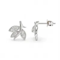 Pavé Leaves  - Kolczyki Sztyfty z Moissanitem